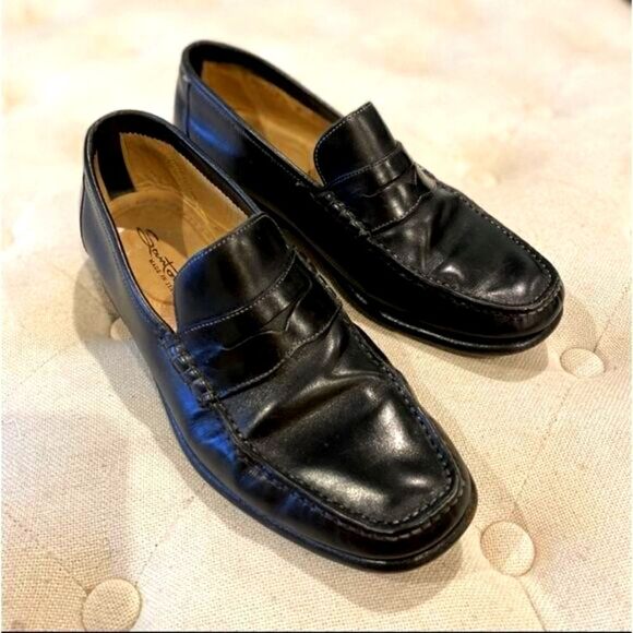 SANTONI Black Leather Penny Loafer 7 1/2 D Santoni
